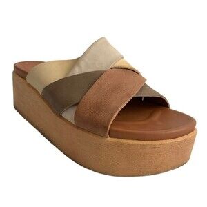 Lucky Brand Dikona Sandals Platform Leather Neutral Woven Mules 9